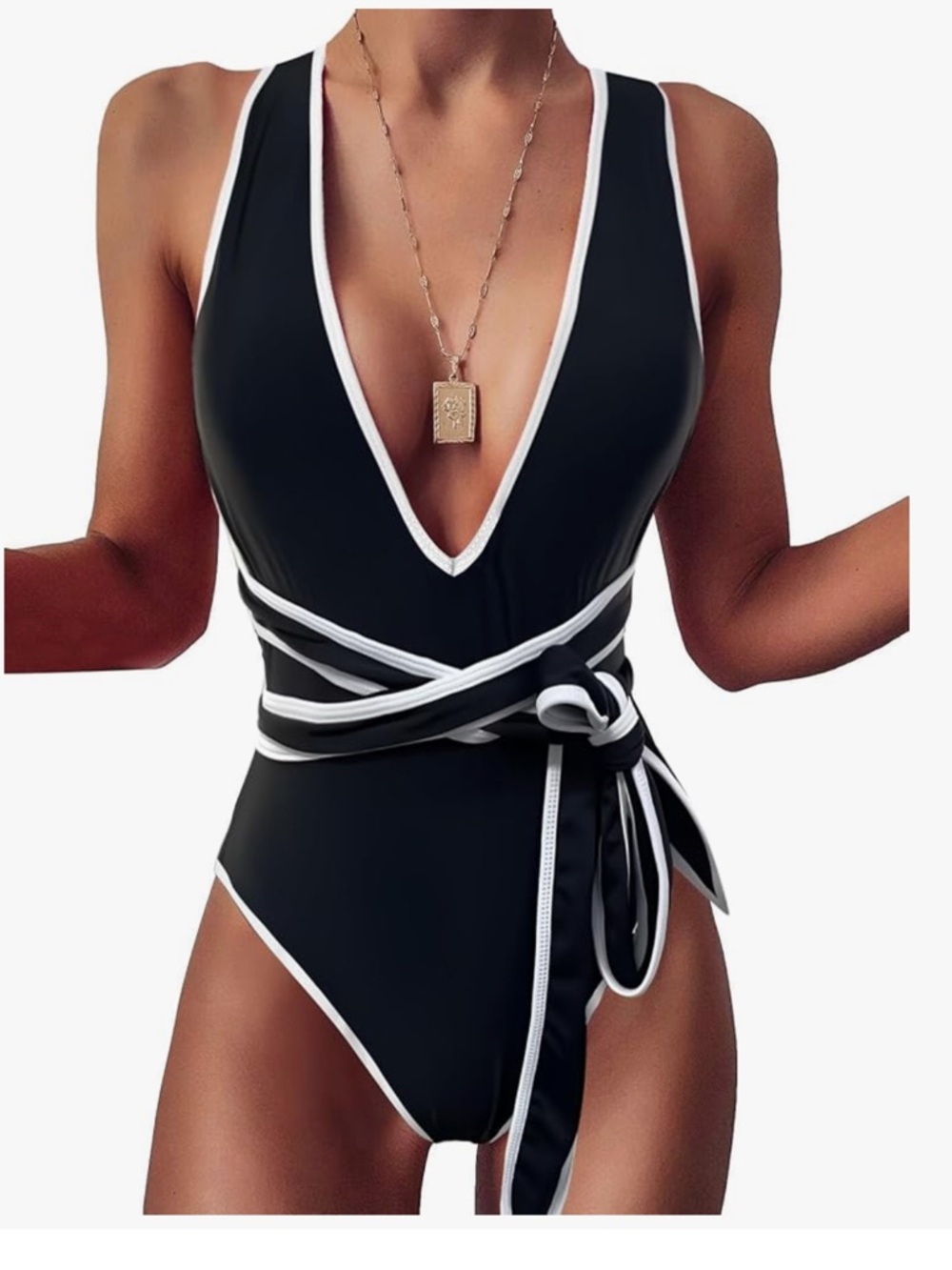 Lilosy Sexy Tie Criss Cross Plunge Thong Swimsuit High Cut Brazilian swimwear